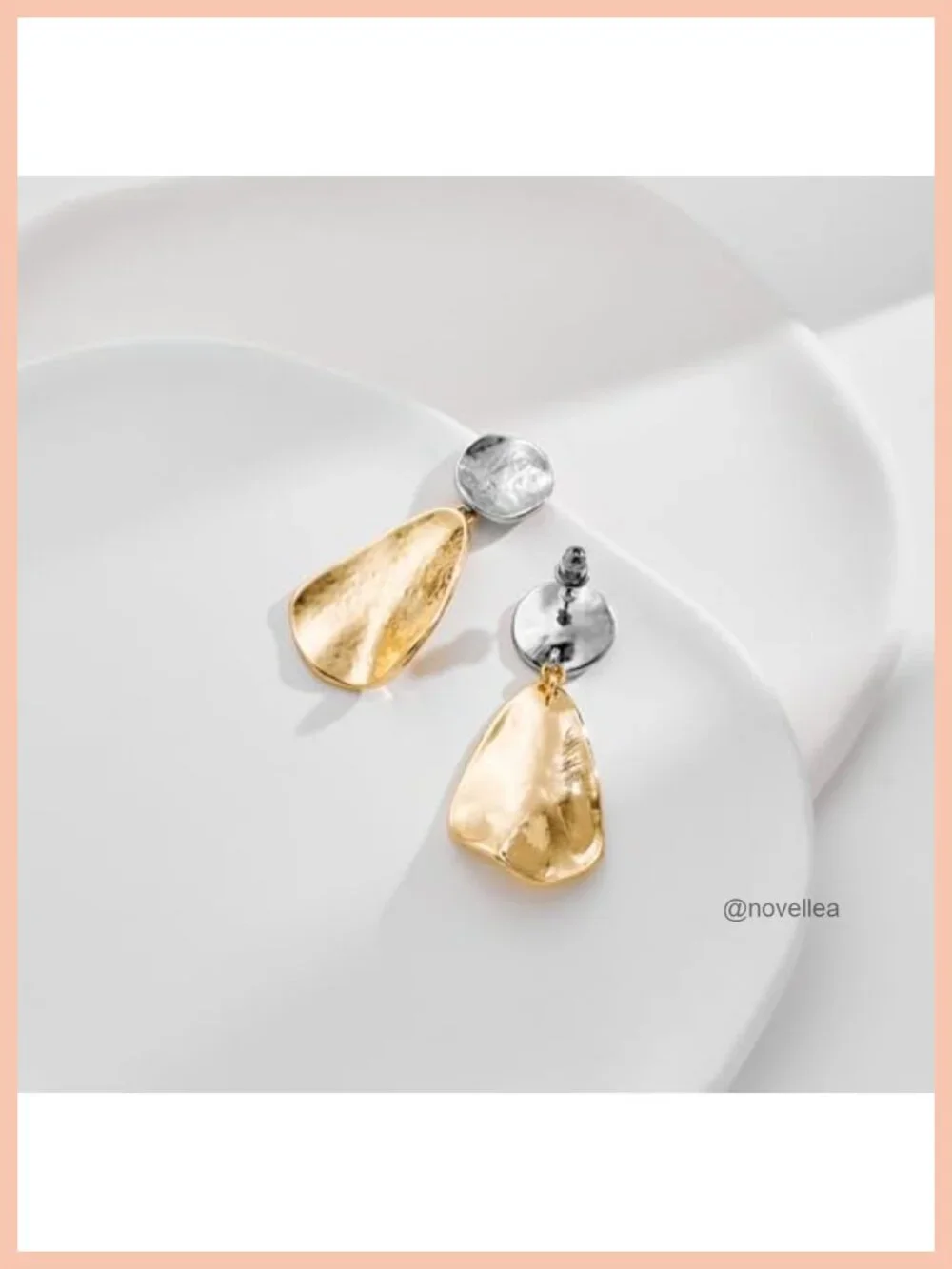 Gold Plated Geometric Chunky Dangle Earrings Statement Drop Hammered